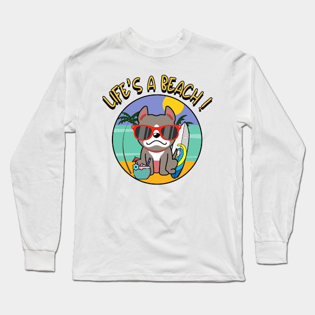 Cute grey dog Goes to the beach Long Sleeve T-Shirt by Pet Station